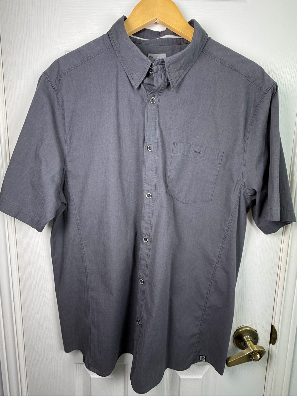 Cloudveil Mens Charcoal Gray Shirt L Stretch Short Sleeve Button-Down Minimalist